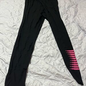 Black Leggings with Pink Detail
